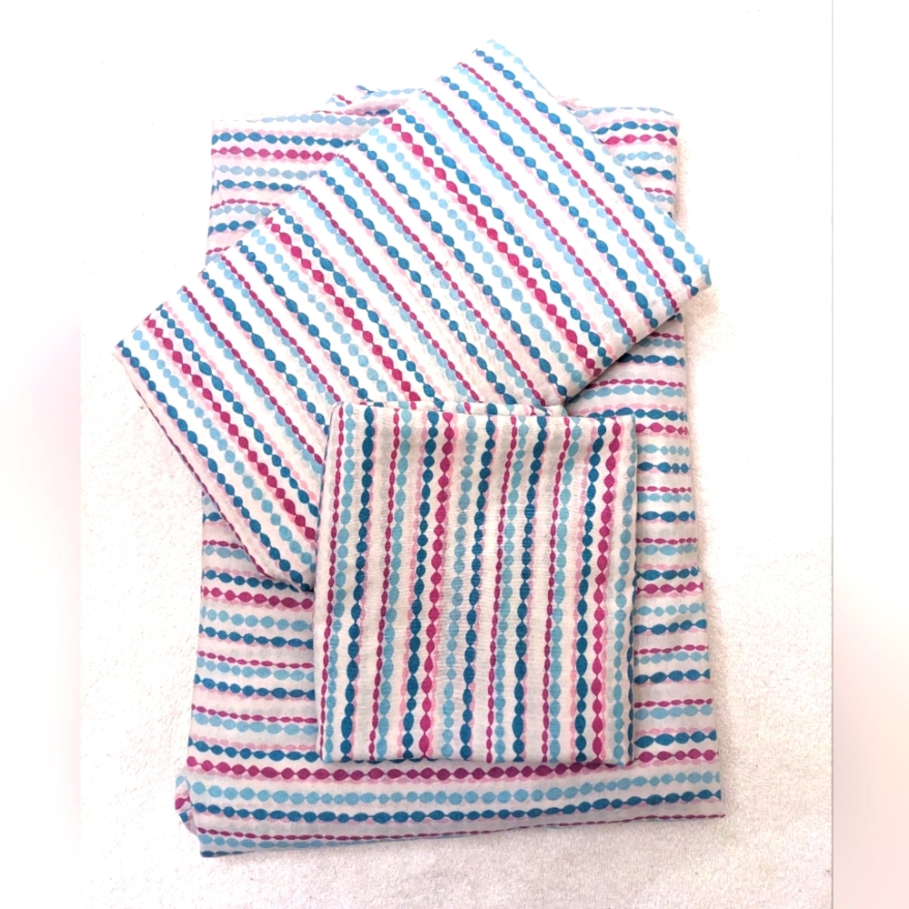 🛌Mainstays Twin Sheet Set, Pink and Blue Pattern on White